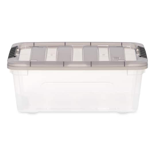 Iris; IRIS Stack & Pull Clear Plastic Storage Boxes with Gray Lid; Category:Plastic Totes; Image:1